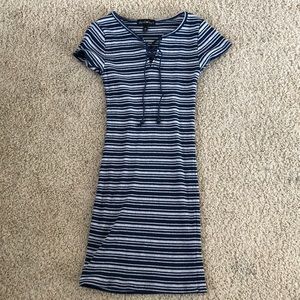 striped blue and grey dress